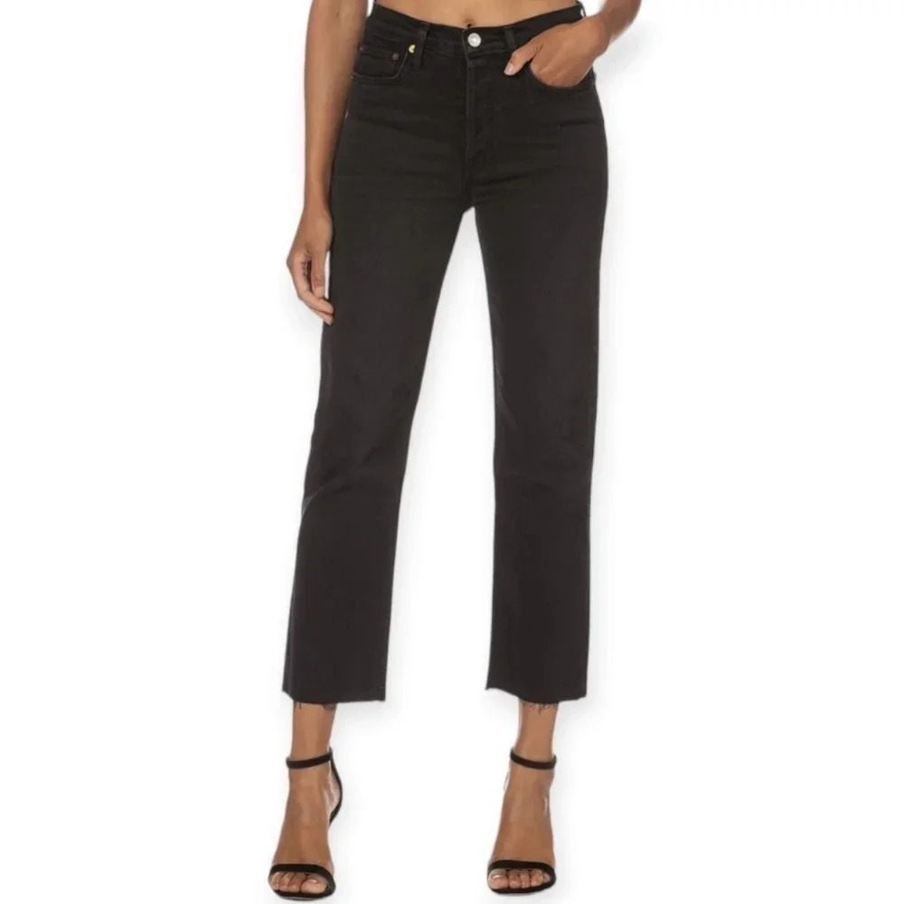 Re/Done 70s Stove Pipe Jeans High Rise Straight Leg in Faded Black Size 27